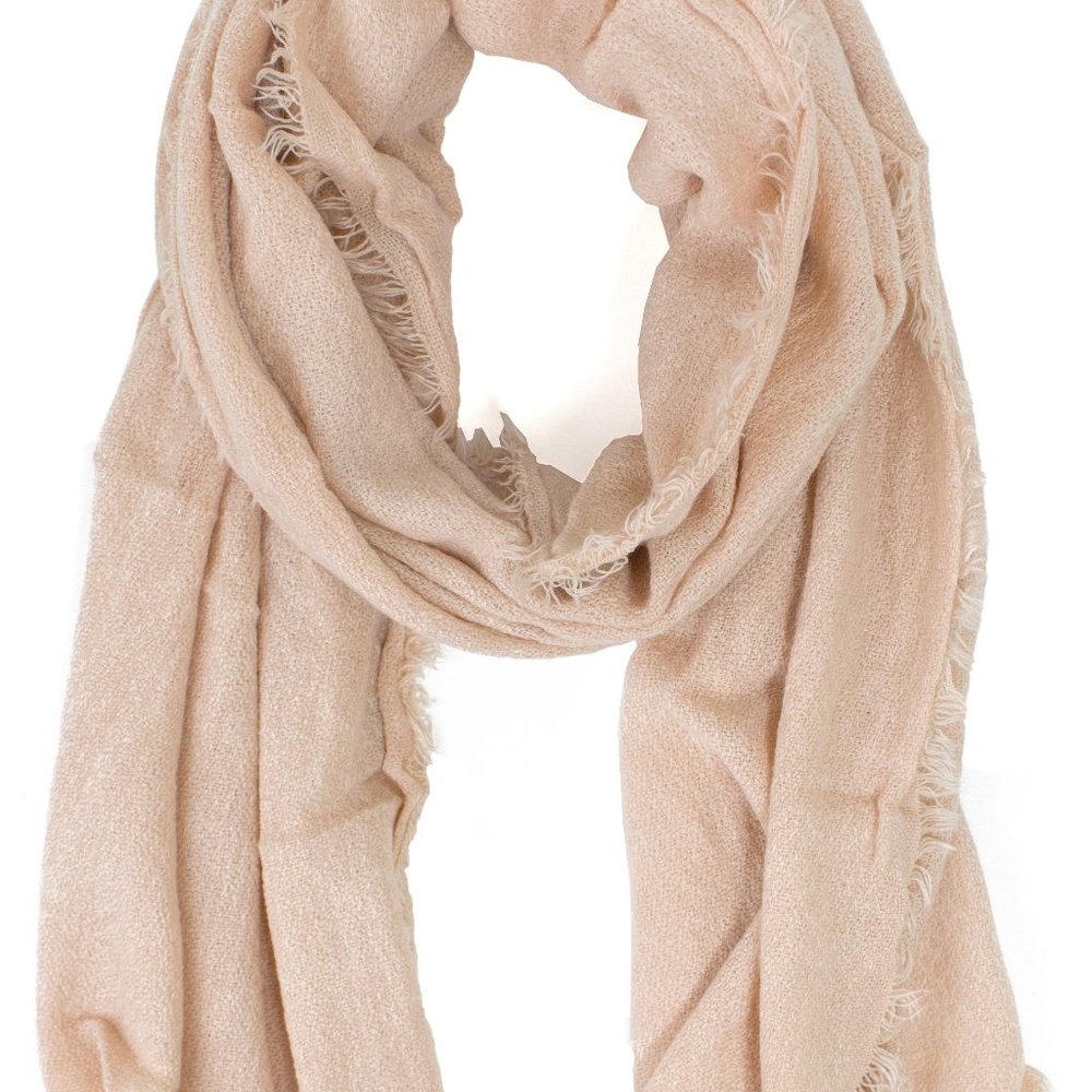 Pink Frayed Edge Cashmere Blend Blanket Wrap Scarf